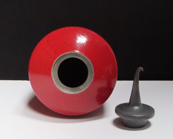 - TIM ANDREWS - Enji Collection Lidded, Red Glazed Curling Piece (TA101) SOLD - Image 5