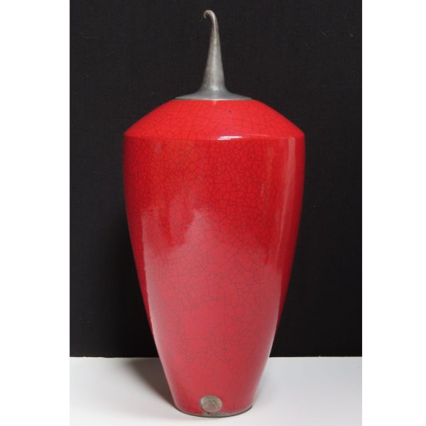 - TIM ANDREWS - Enji Collection Lidded, Red Glazed Curling Piece (TA101) SOLD - Image 2
